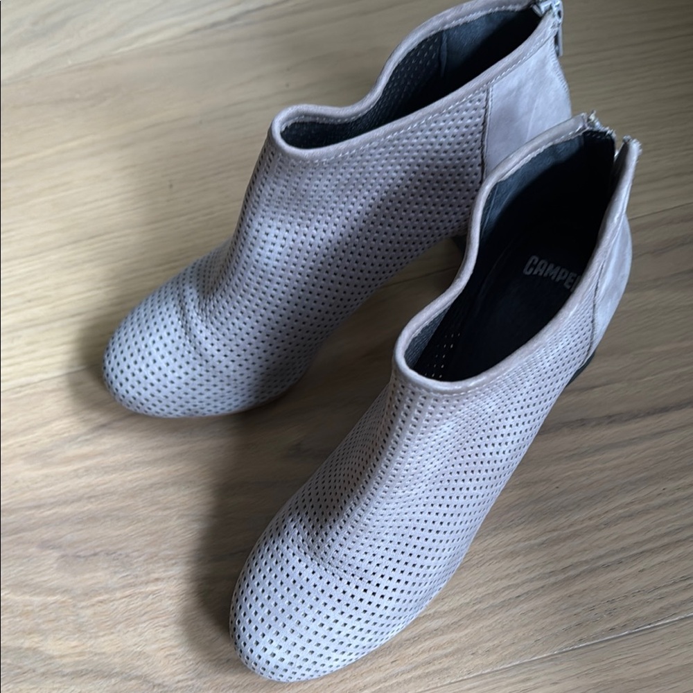 Camper tan Ankle Booties with Perforated Design